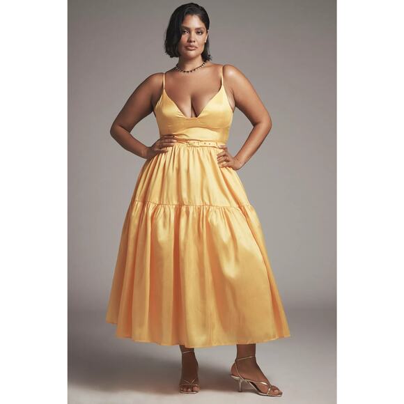 New Anthropologie Hutch Atherton Sleeveless V-Neck Belted Midi Dress $258  18W